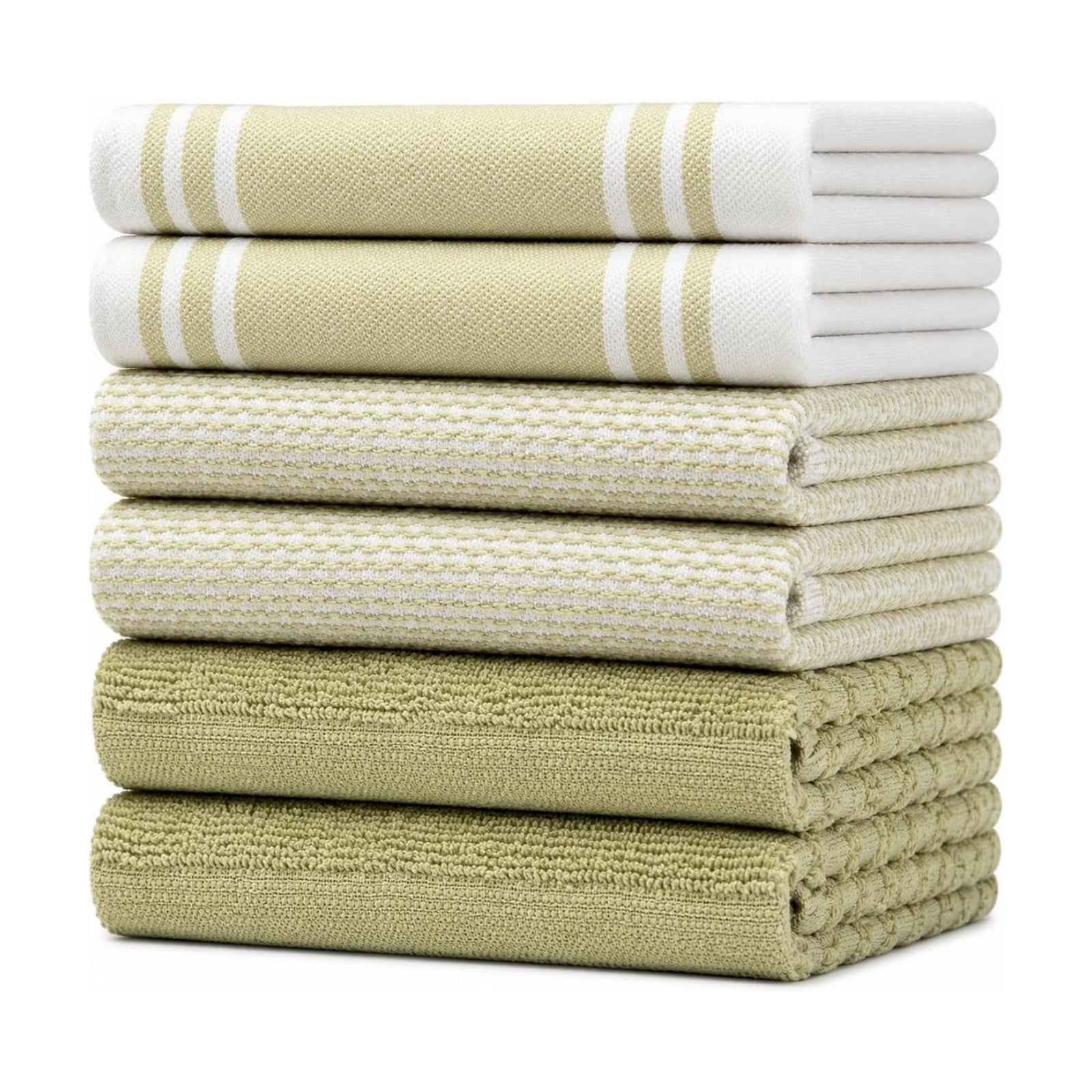 Premium Kitchen Towels 6 Pack 100% Cotton 20"x28" Dish Towels - Sage Wide | Large Flat & Terry Kitchen Linen Set with