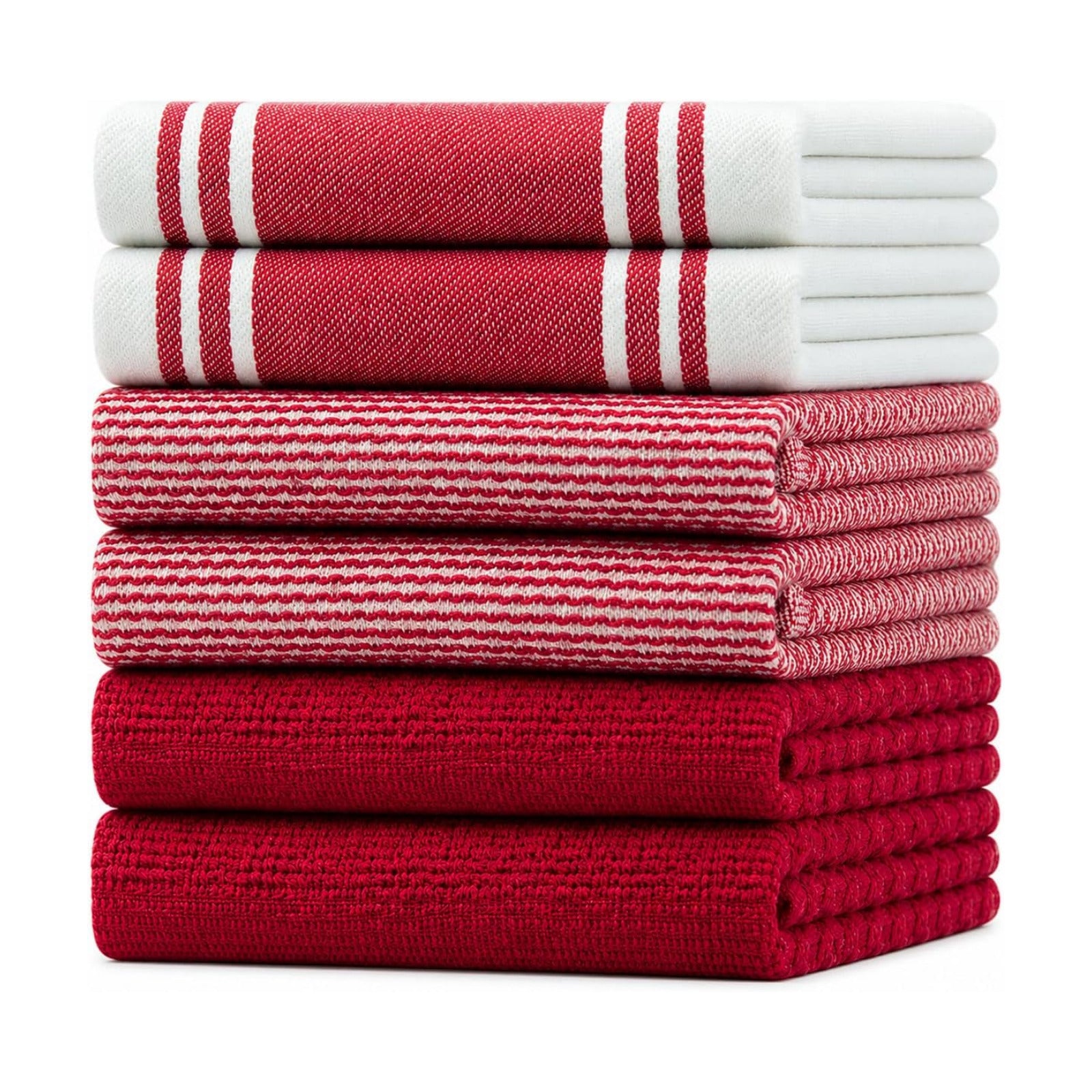 Premium Kitchen Towels 6 Pack 100% Cotton 20"x28" Dish Towels - Red Wide | Large Flat & Terry Kitchen Linen Set with