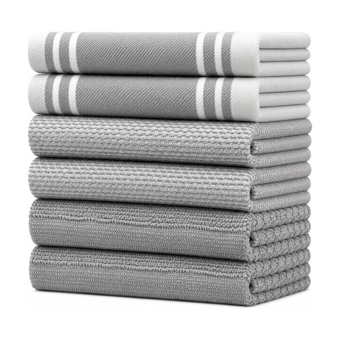 Premium Kitchen Towels 6 Pack 100% Cotton 20"x28" Dish Towels - Grey Wide | Large Flat & Terry Kitchen Linen Set with