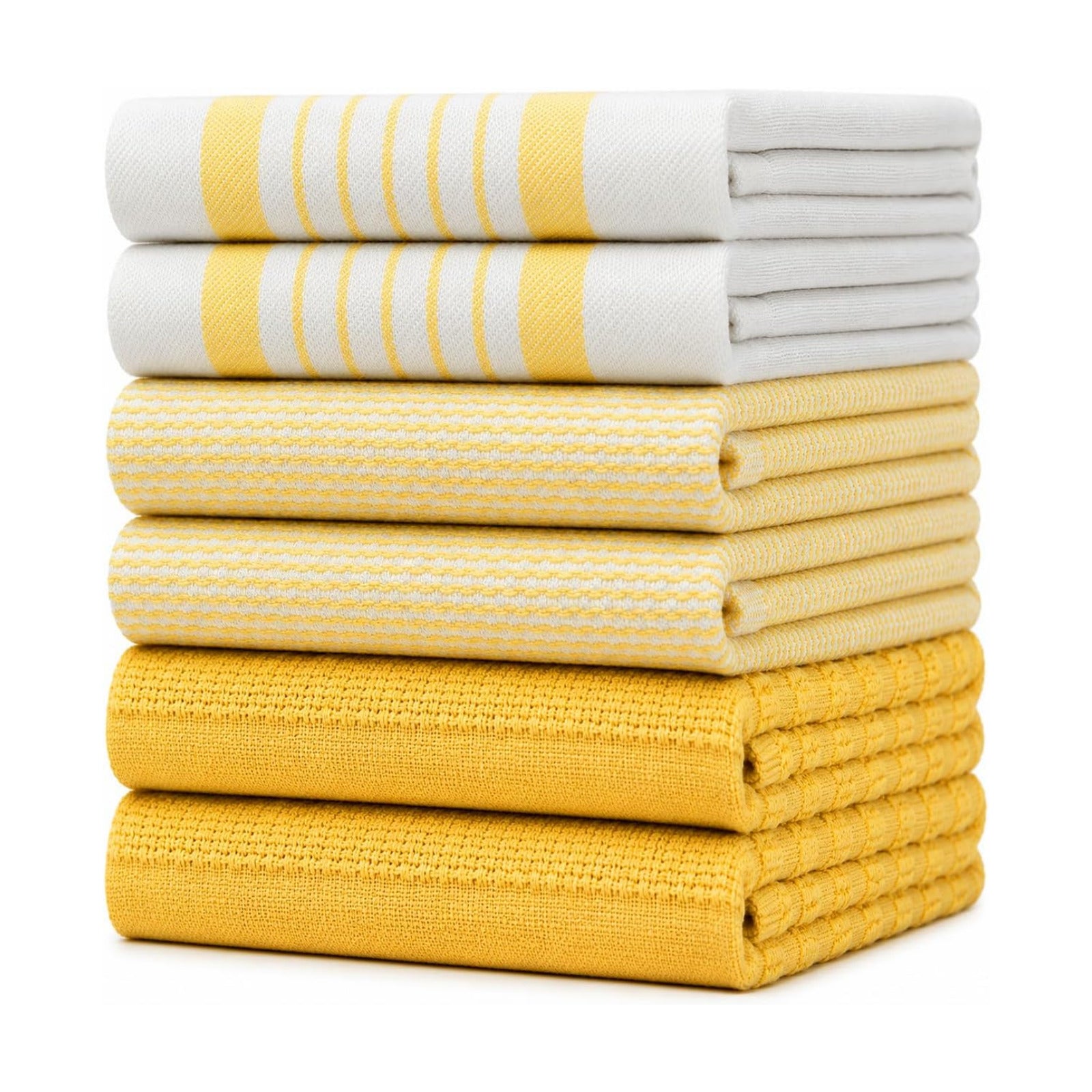 Premium Kitchen Towels 6 Pack 100% Cotton 20"x28" Dish Towels Yellow Stripe | Large Flat & Terry Kitchen Linen Set with