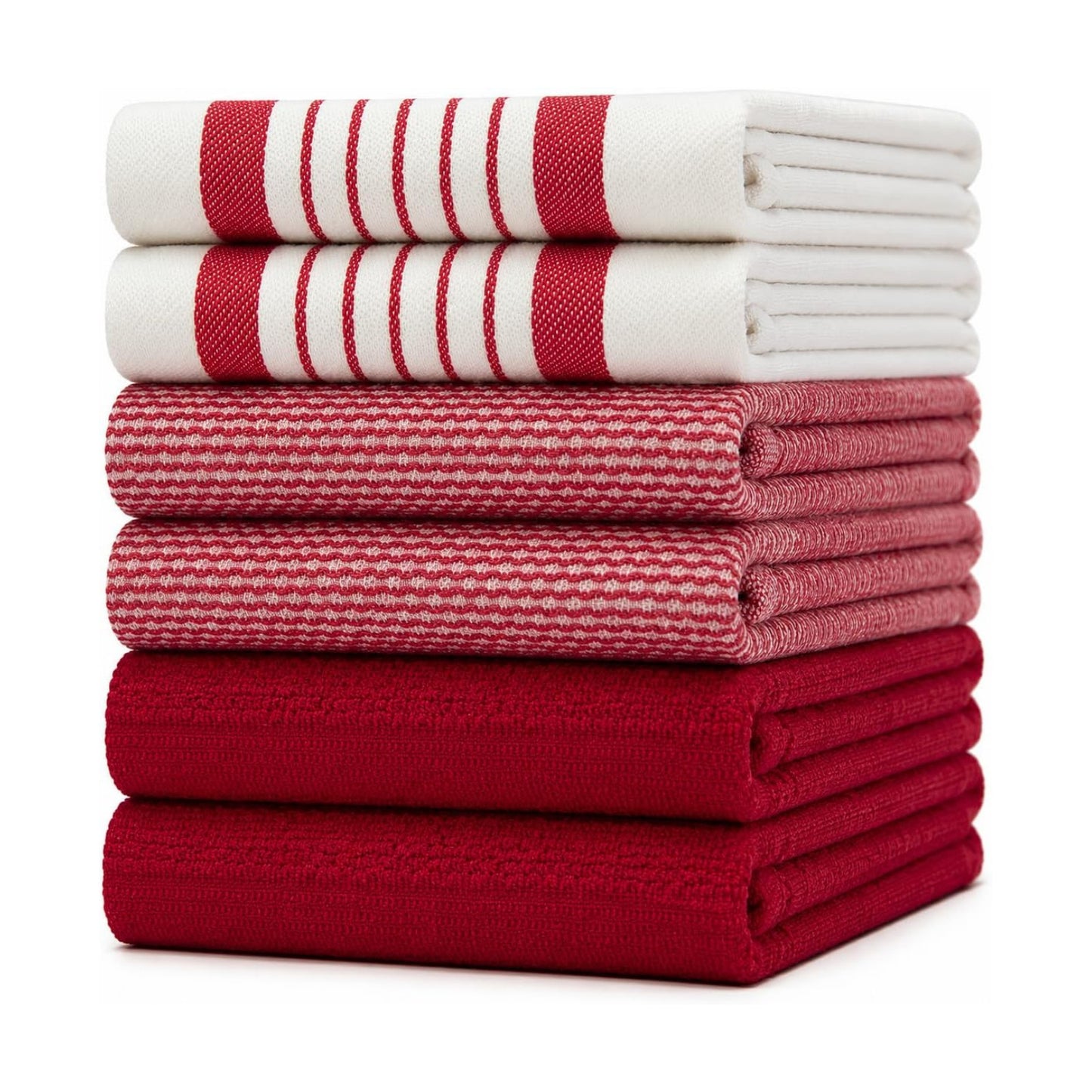 Premium Kitchen Towels 6 Pack 100% Cotton 20"x28" Dish Towels Red Striped | Large Flat & Terry Kitchen Linen Set with