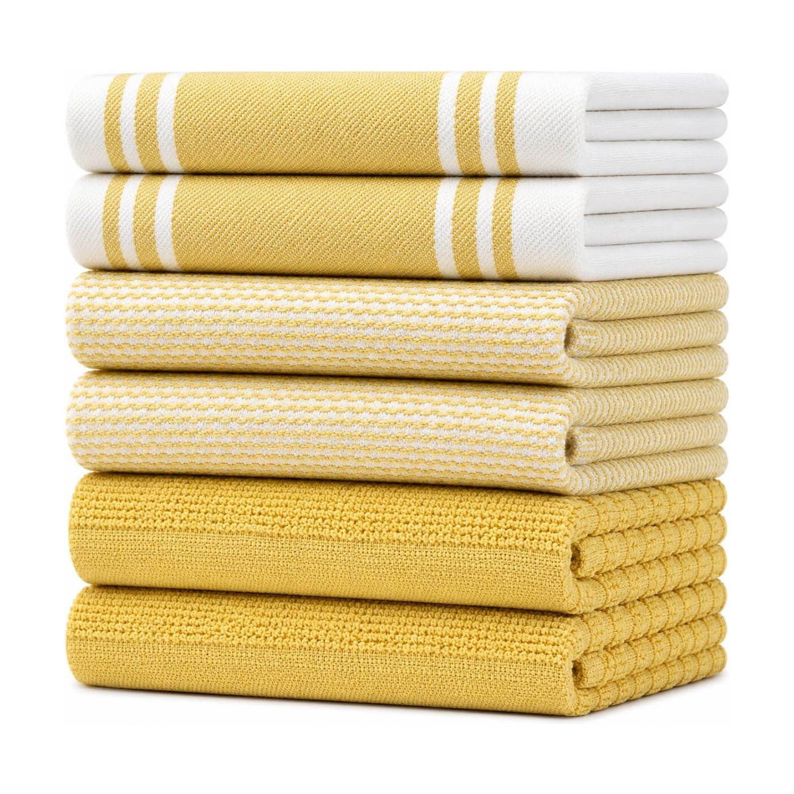 Premium Kitchen Towels 6 Pack 100% Cotton 20"x28" Dish Towels - Yellow Wide | Large Flat & Terry Kitchen Linen Set with