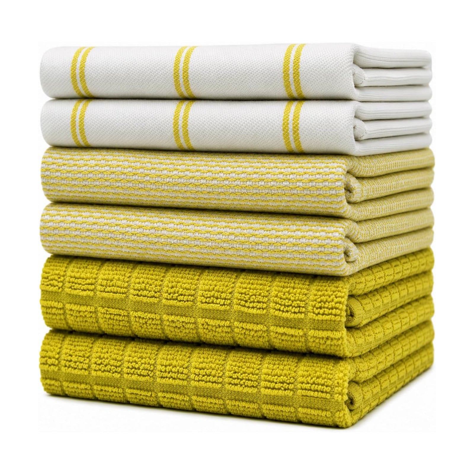 Premium Kitchen Towels 6 Pack 100% Cotton, 20"x28" Dish Towels Lime Check | Large Flat & Terry Kitchen Linen Set with
