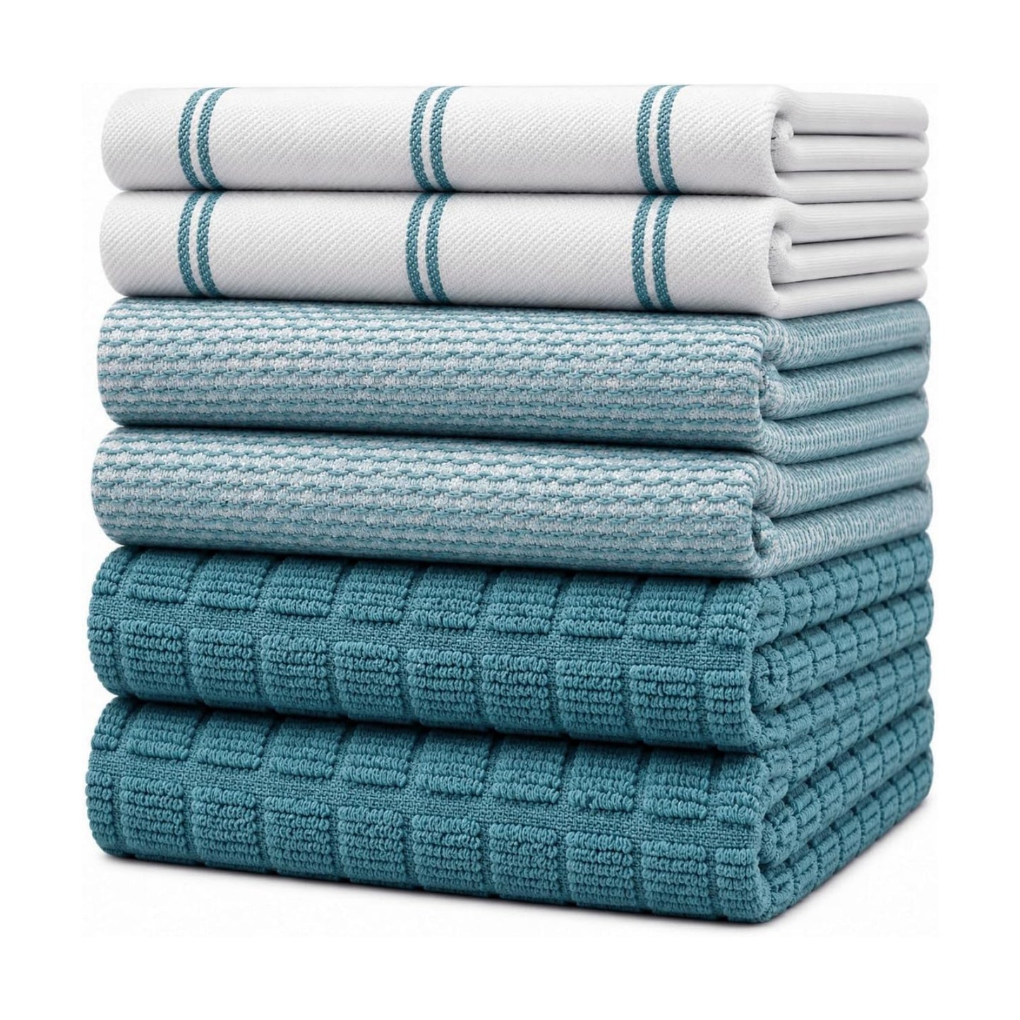 Premium Kitchen Towels 6 Pack 100% Cotton, 20"x28" Dish Towels - Teal Check | Large Flat & Terry Kitchen Linen Set with