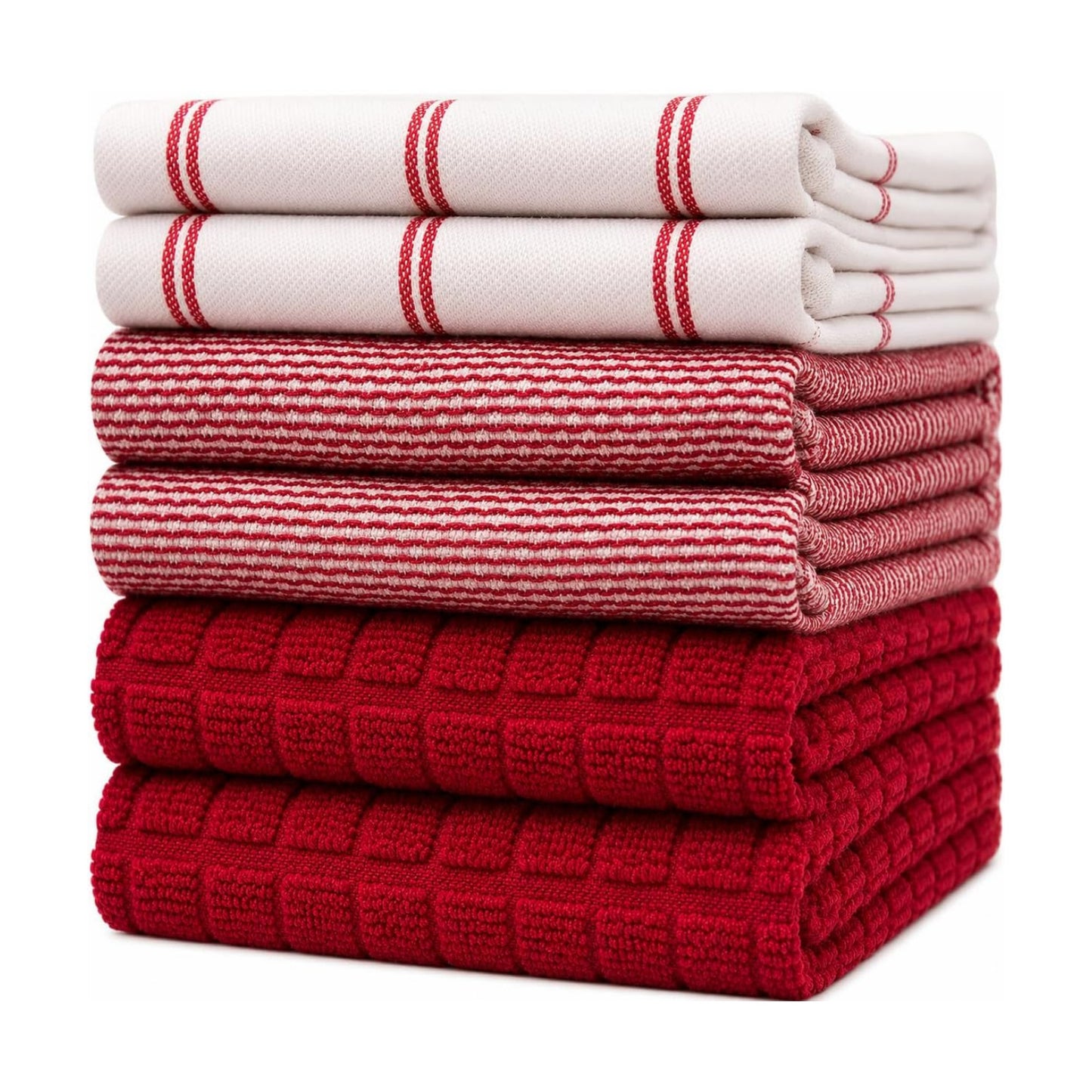 Premium Kitchen Towels 6 Pack 100% Cotton, 20"x28" Dish Towels - Red Check | Large Flat & Terry Kitchen Linen Set with
