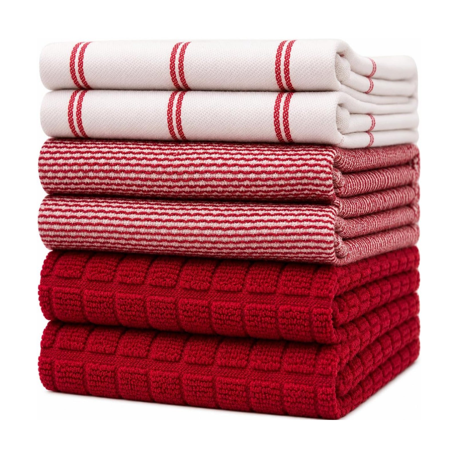 Premium Kitchen Towels 6 Pack 100% Cotton, 20"x28" Dish Towels - Red Check | Large Flat & Terry Kitchen Linen Set with