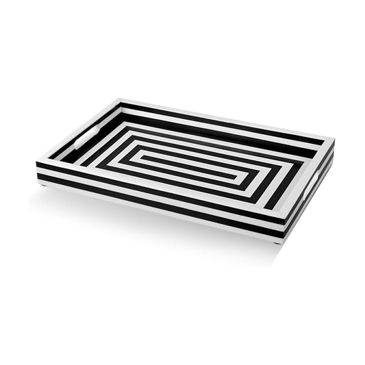 Decorative Tray / Black and White Concentric Ottoman Tray / 17 x 11 x 1.7 / Black & White