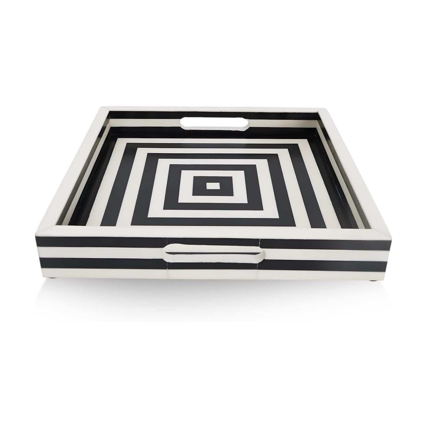 Decorative Tray / Black and White Resin Inlay Concentric / 12 x 12 x 1.7 / Black & White