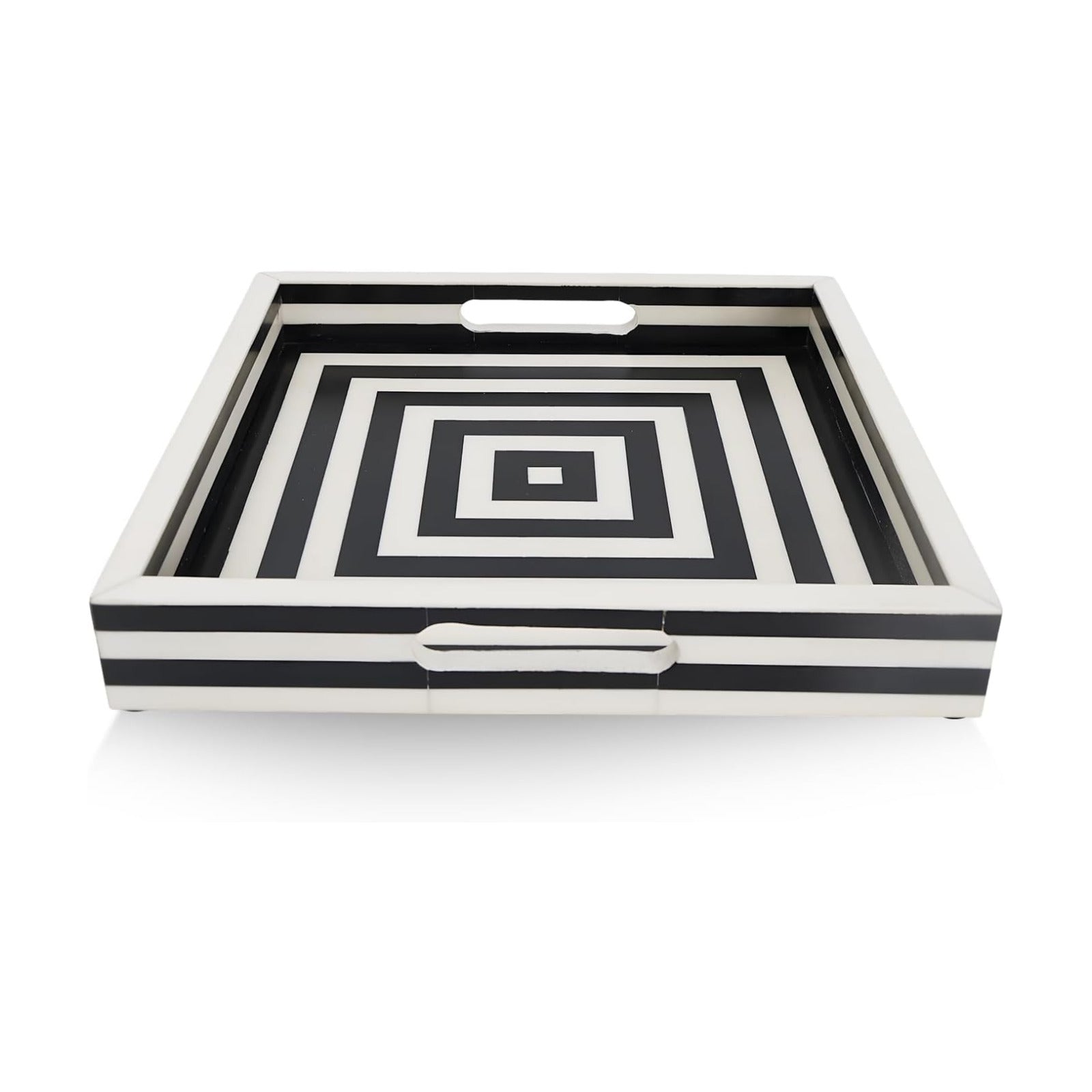 Decorative Tray / Black and White Resin Inlay Concentric / 12 x 12 x 1.7 / Black & White