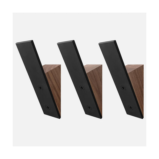 Wood Black Metal Decorative Hat Hooks for Hanging Coats / Black Walnut / Set of 3