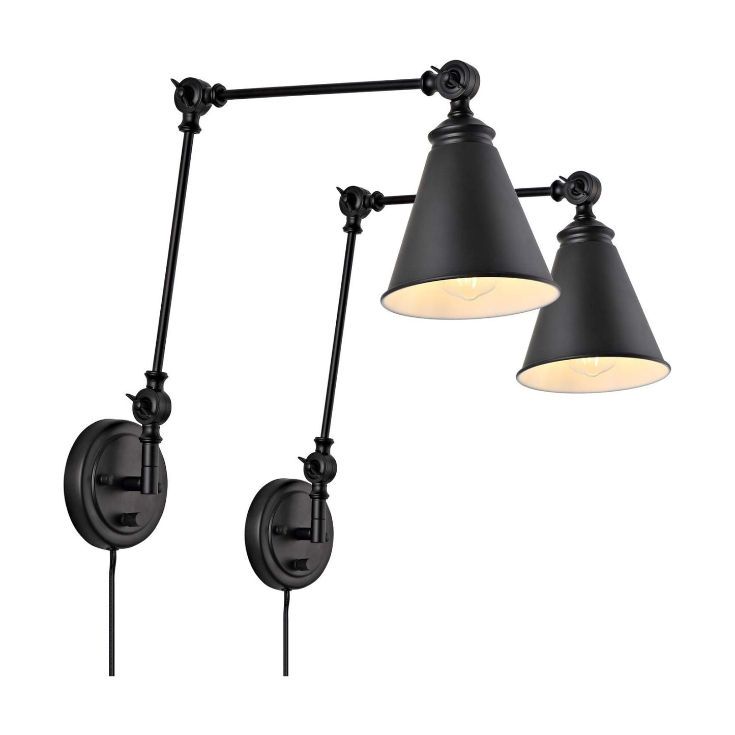 WINGBO Farmhouse Swing Arm Wall Sconce Set of 2, Industrial Adjustable Wall Lamp Light Fixture for Living Room Bedroom