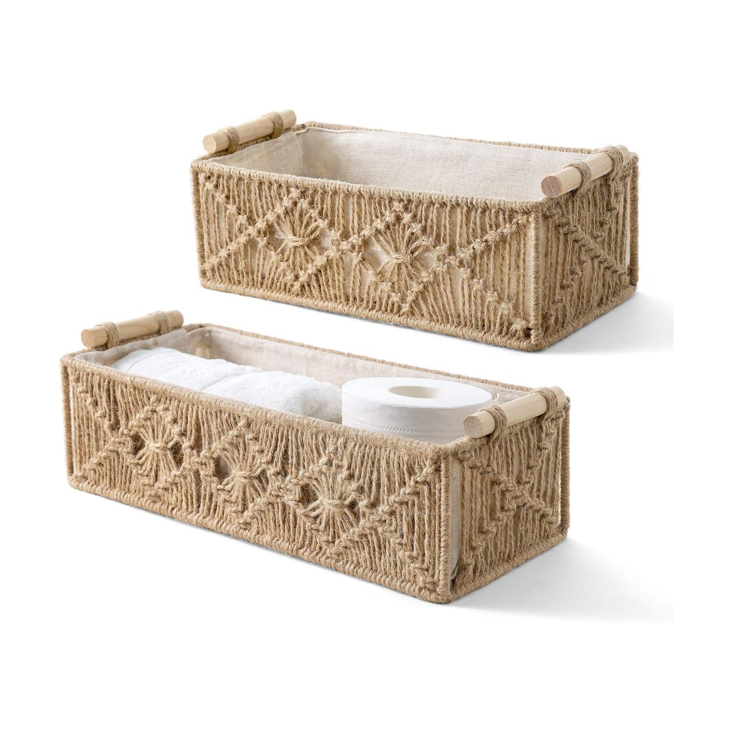 Macrame Storage Baskets Boho Decor Box Handmade Woven Decorative Countertop Toilet Tank / Brown