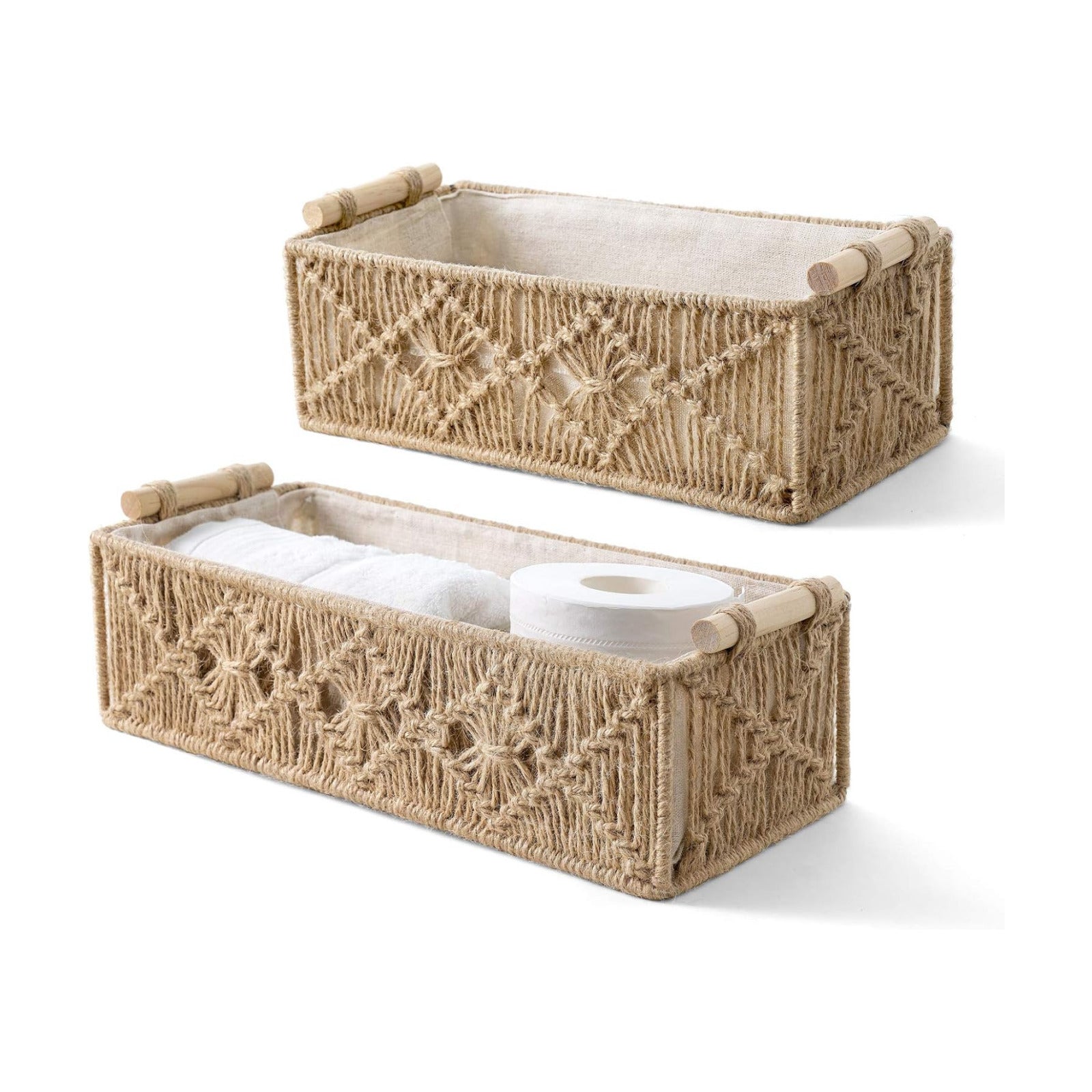 Macrame Storage Baskets Boho Decor Box Handmade Woven Decorative Countertop Toilet Tank / Brown