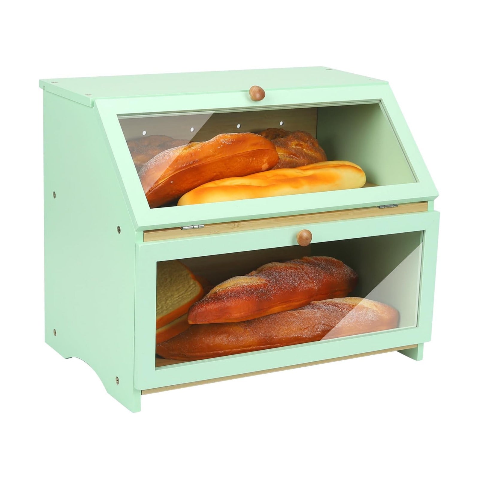 HOMEKOKO Double Layer Bread Boxes for Kitchen Countertop, Mint Green | Keeps Bread Fresh 3-4 Days, Large Capacity Fits