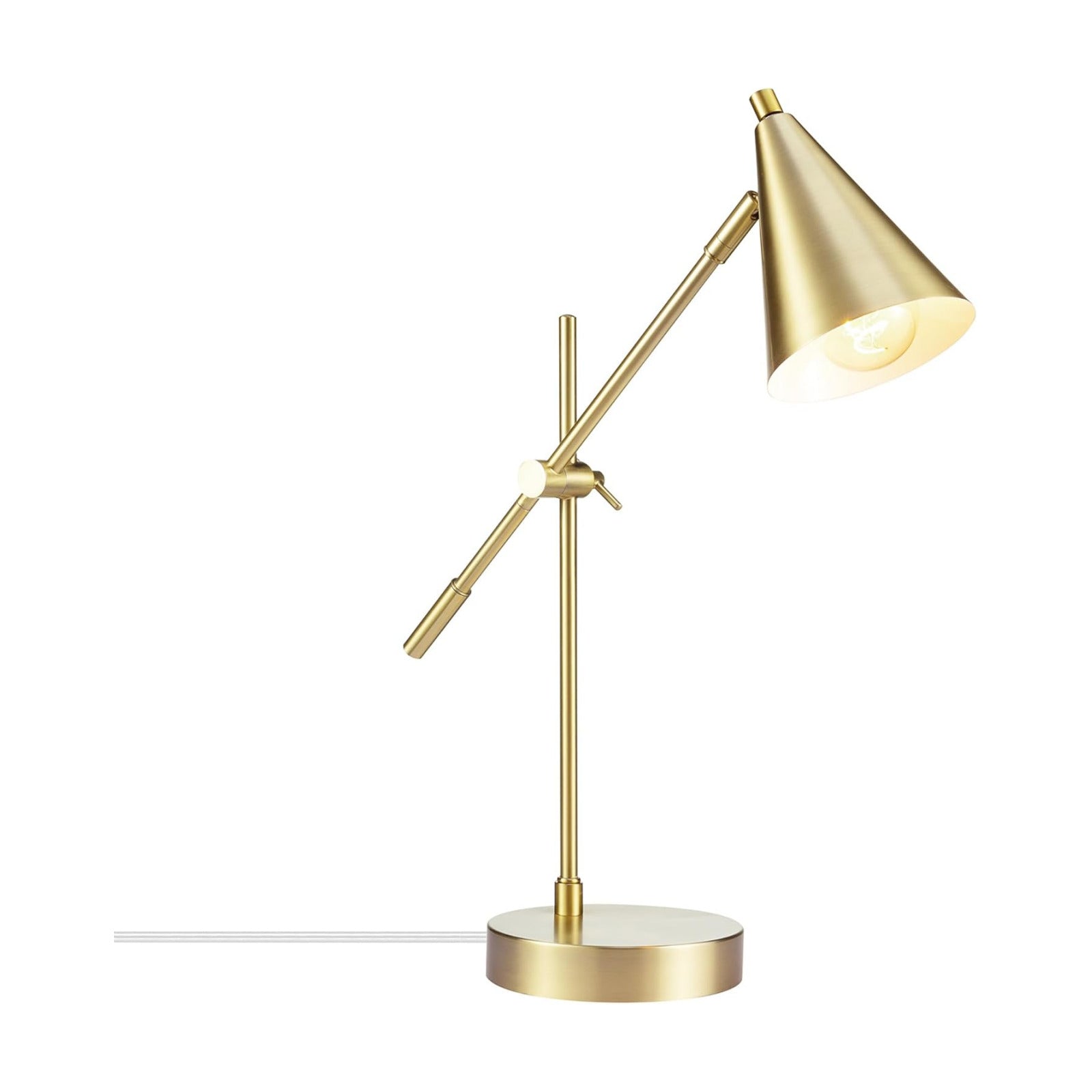 Globe Electric x Novogratz 52887 18" Desk Lamp, Matte Brass Finish, Adjustable Height, Balance Arm, Rotary Switch on