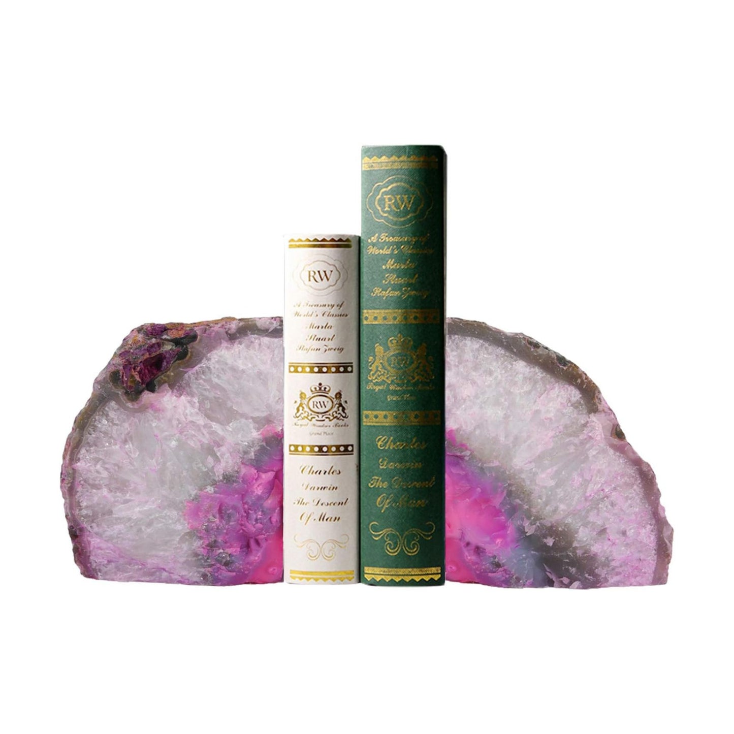 Brazilian Agate Geode Bookends 1 Pair 3-4 Lbs Unique Home Decor / Pink / 3-4LBS