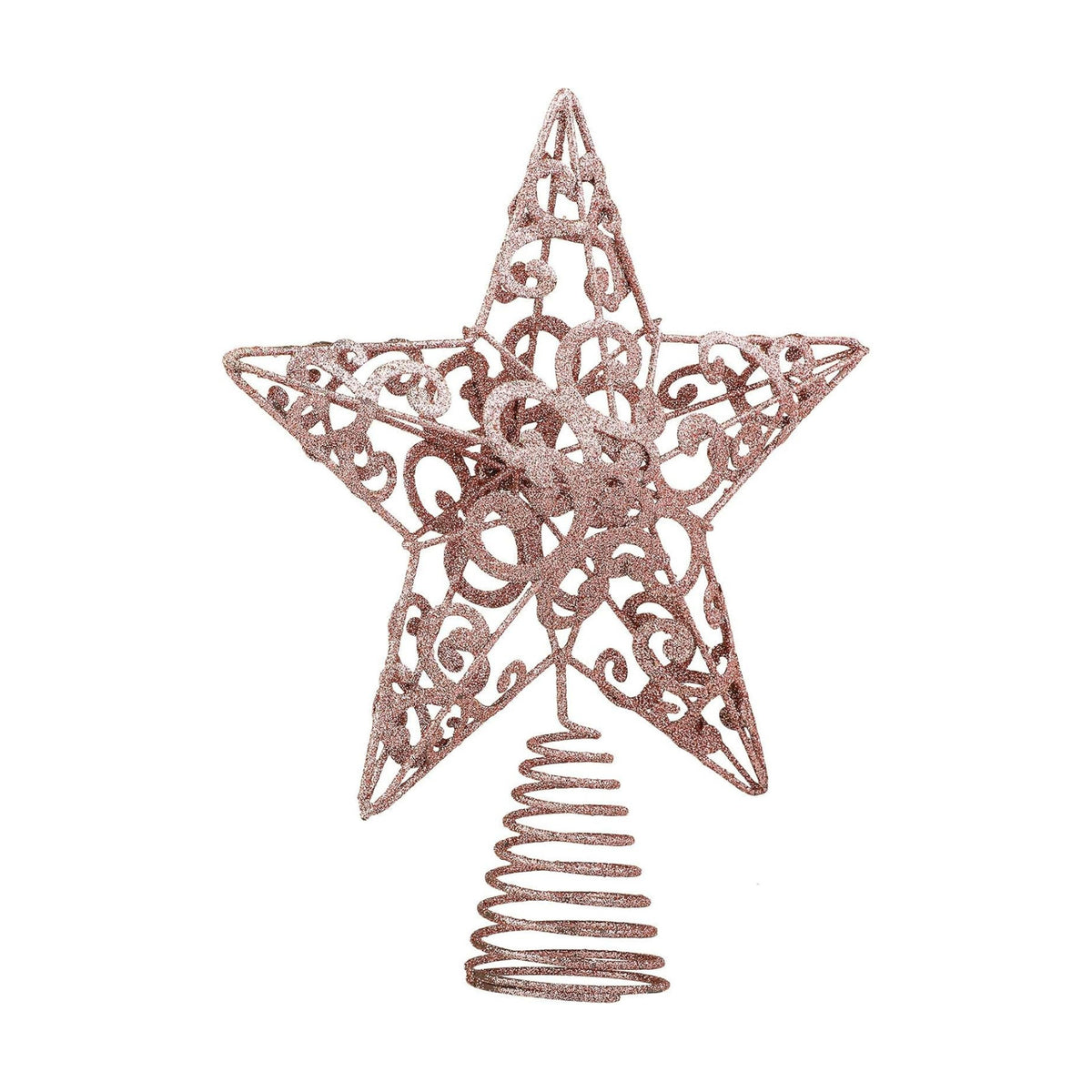 Aneco 10 Inches Christmas Treetop Star Metal Glittered Christmas Tree Topper Xmas Tree Decoration Topper for Christmas Holiday Home Office School Mall Decor, Rose Gold