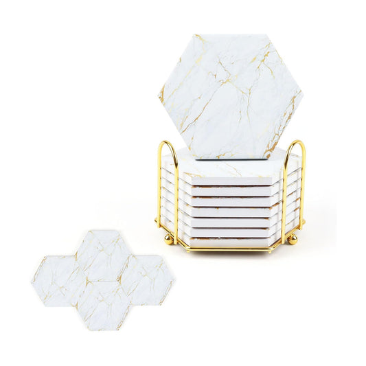 Metal Holder / Drink Coasters for Wooden Table / Gold / Set of 8