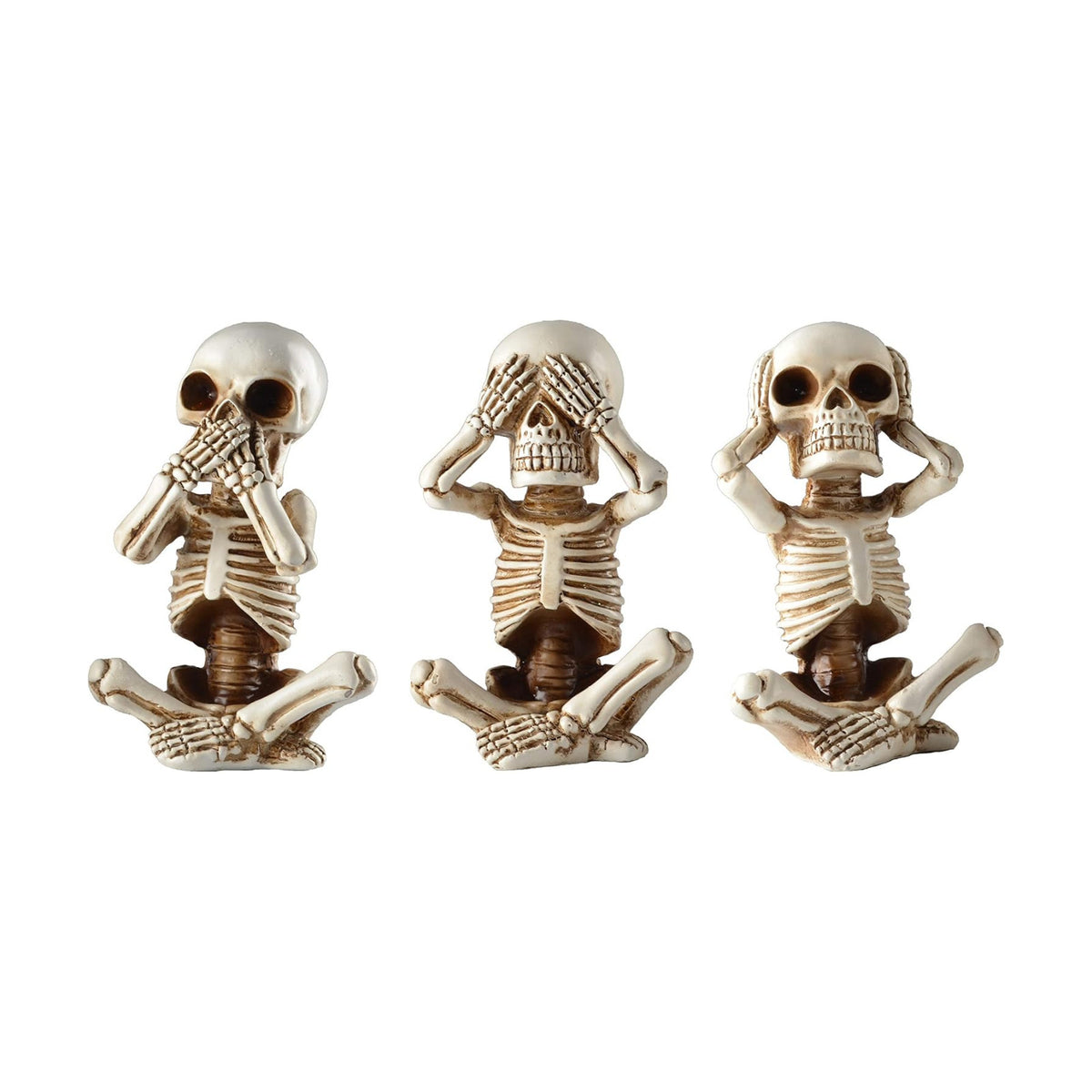 JORAE Skeletons Statue Hear See Speak No Evil Halloween Skull Decor 4.8 "H