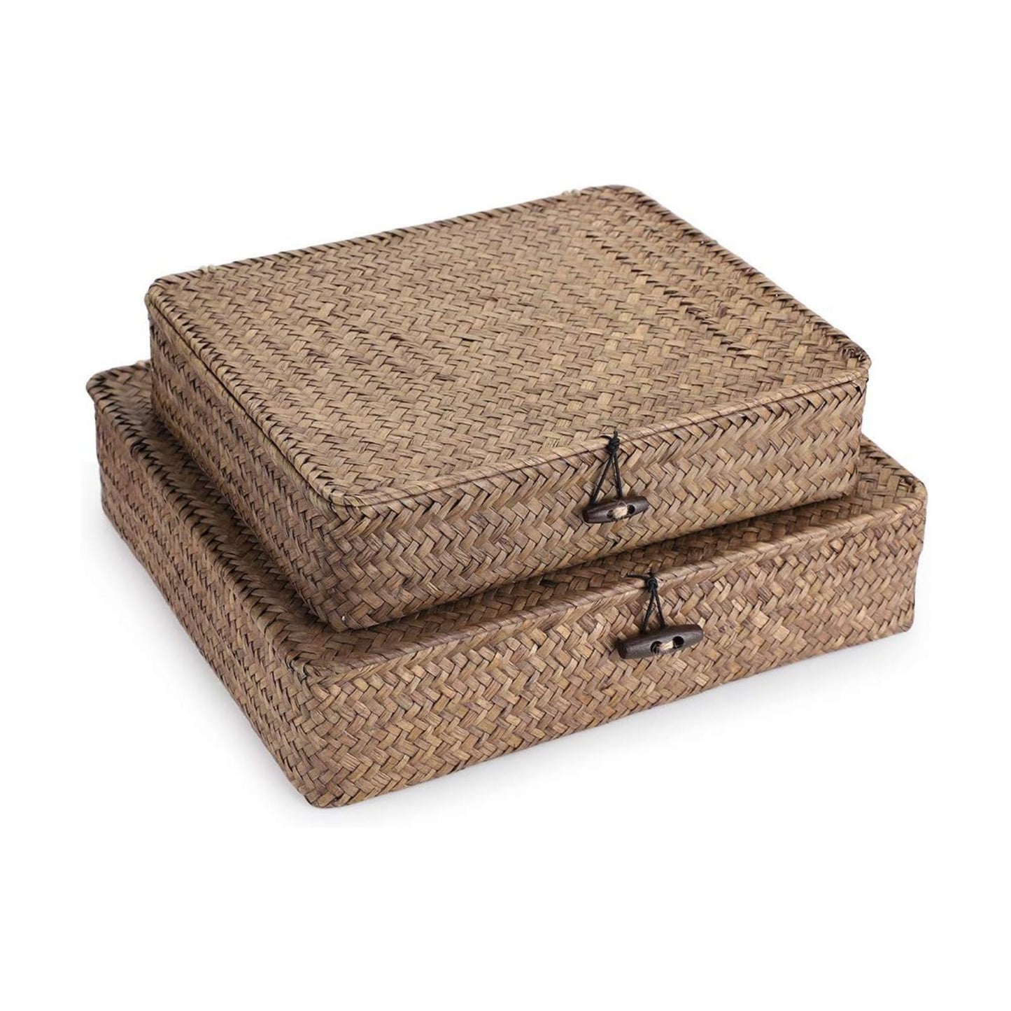 Flat Woven Wicker Storage Bins / Small+large / Coffee / Natural / Set of 2