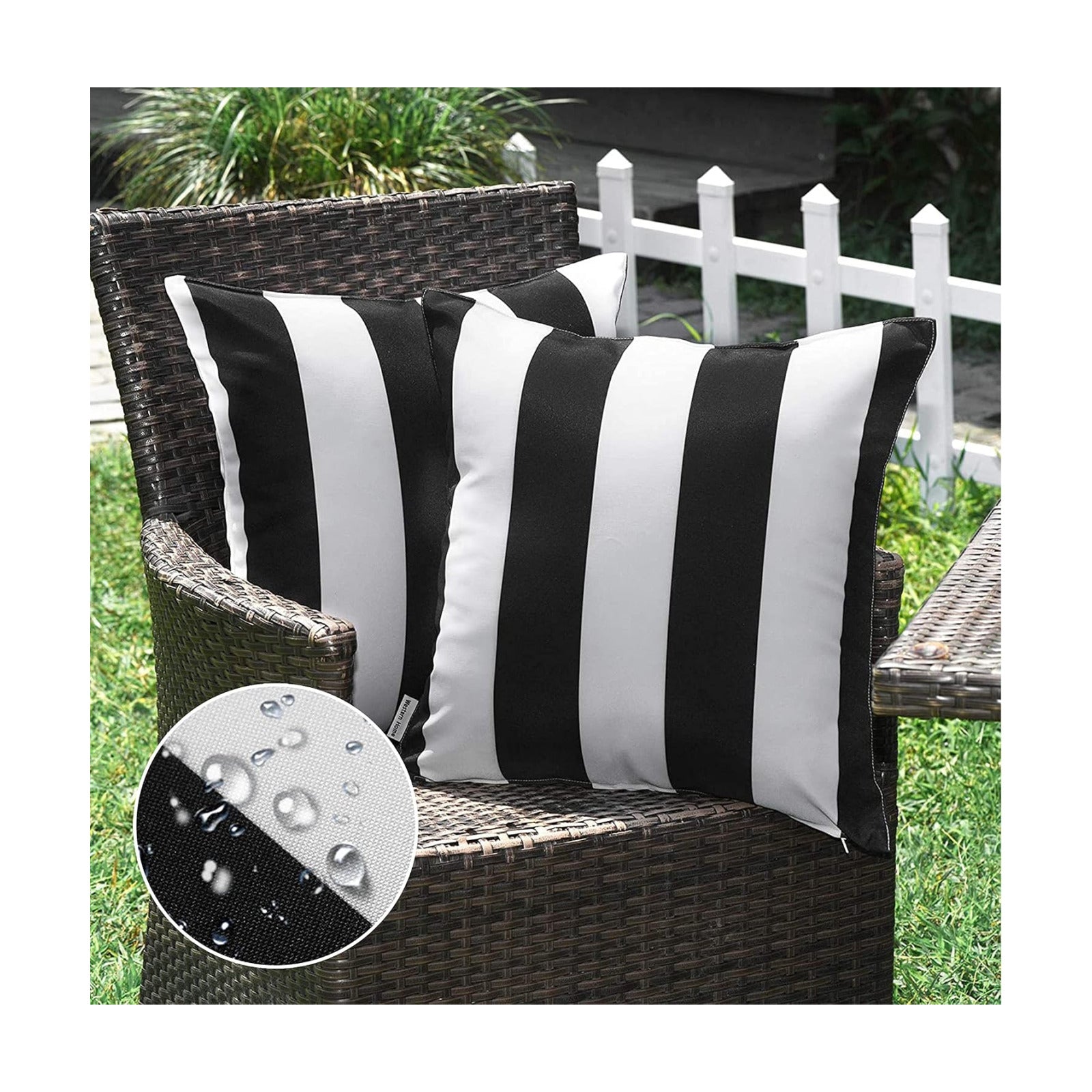 Decorative Outdoor Waterproof Striped Throw Pillow Covers / Black and White / 18 x 18 / Set of 2