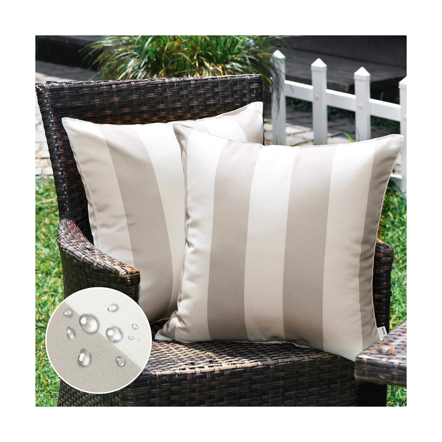 Western Home Outdoor Waterproof Striped Throw Pillow Covers / Sand and White / 18 x 18 / Set of 2