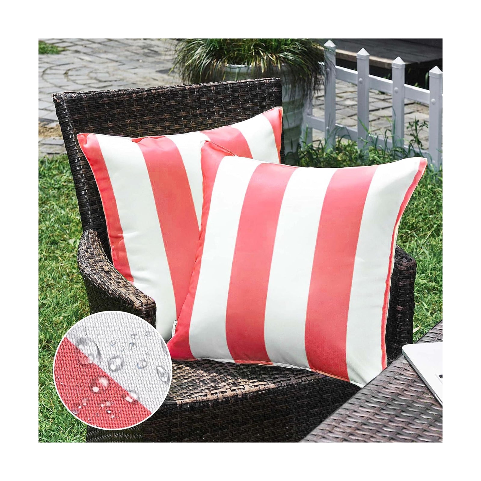 Western Home Decorative Outdoor Solid Waterproof Striped Throw Pillow / Pink / 18 x 18 / Set of 2