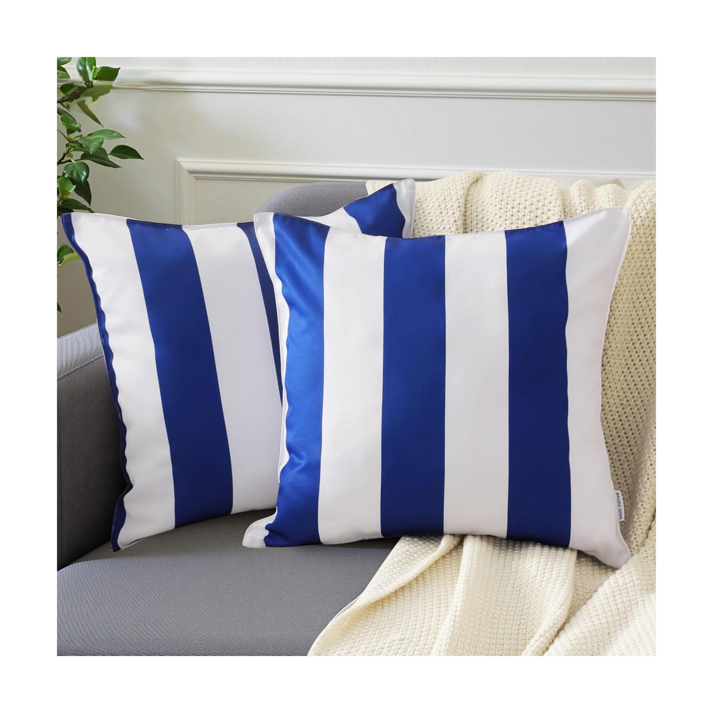 Western Home Decorative Outdoor Solid Waterproof Striped Throw Pillow / Blue / 18 x 18 / Set of 2