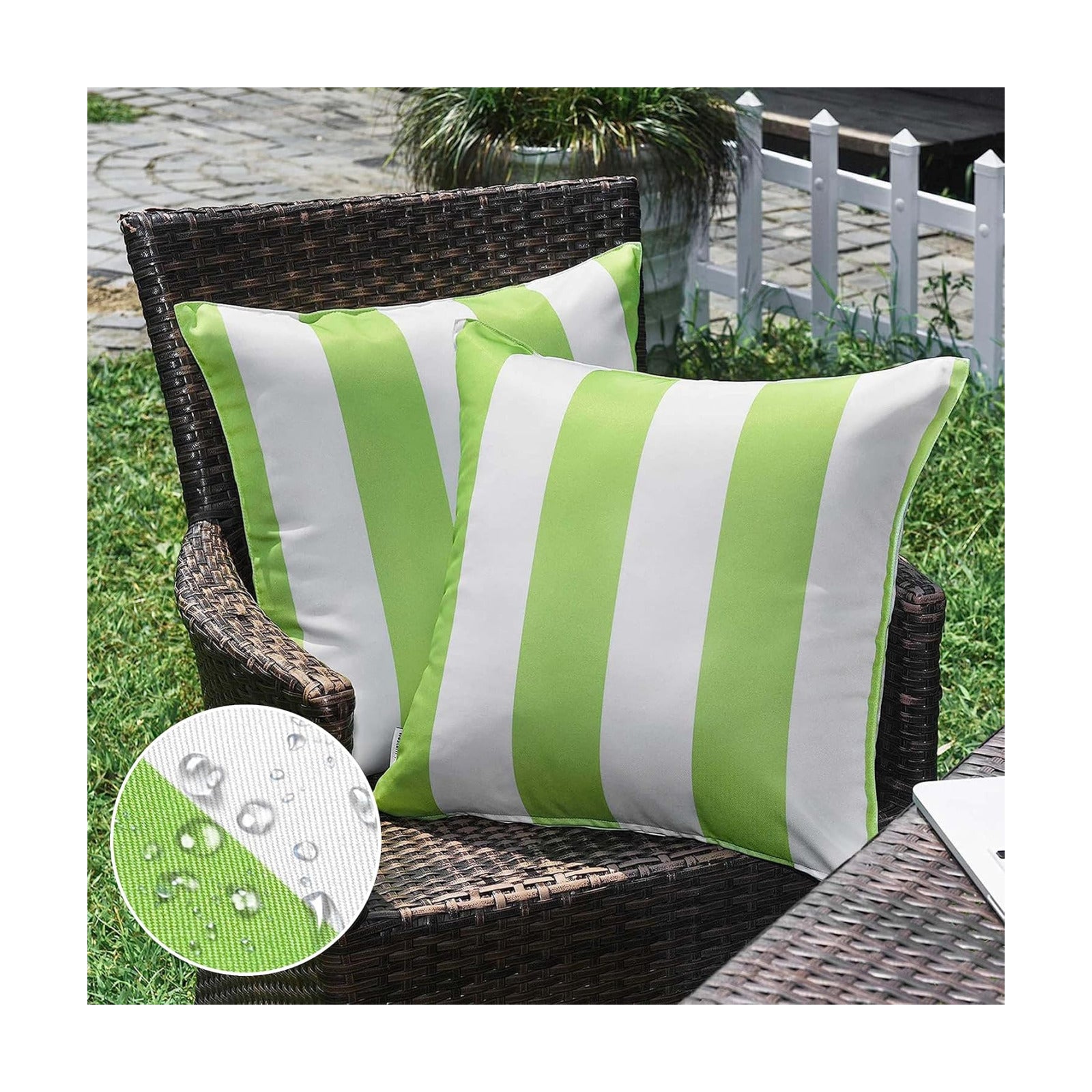 Western Home Decorative Outdoor Solid Waterproof Striped Throw / Greenery / 18 x 18 / Set of 2
