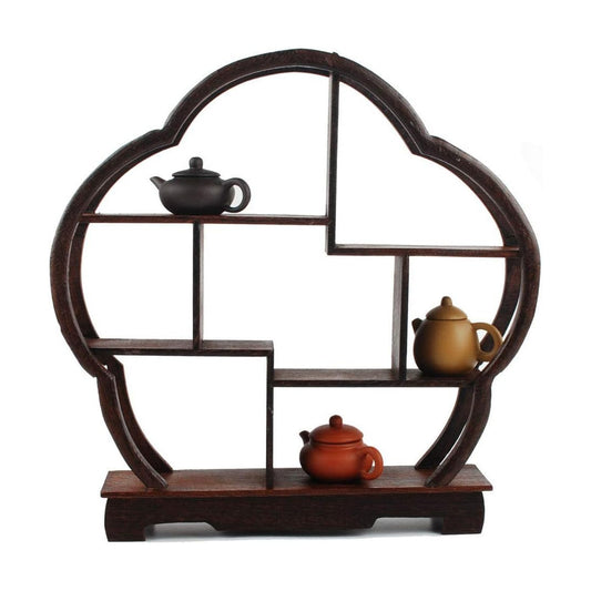 Chinese Wooden Rosewood 11" Curio Cabinets Shelf+ Mini Redware 2.5" Teacup / Plum / Set of 3