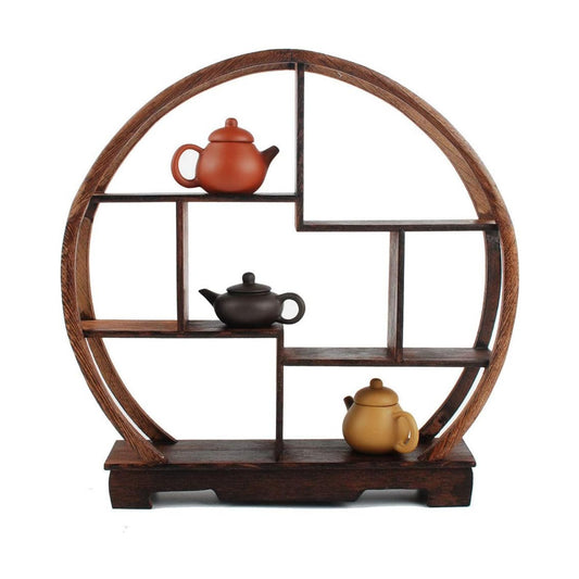 Chinese Wooden Rosewood 11" Curio Cabinets Shelf+ Mini Redware 2.5" Teacup / Circle / Set of 3