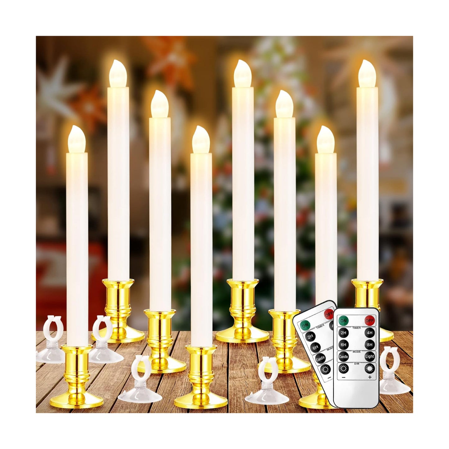 YAUNGEL Window Candles, 8 Pack LED Battery Operated Christmas Candles for Windows with Remote Timer Electric Candle