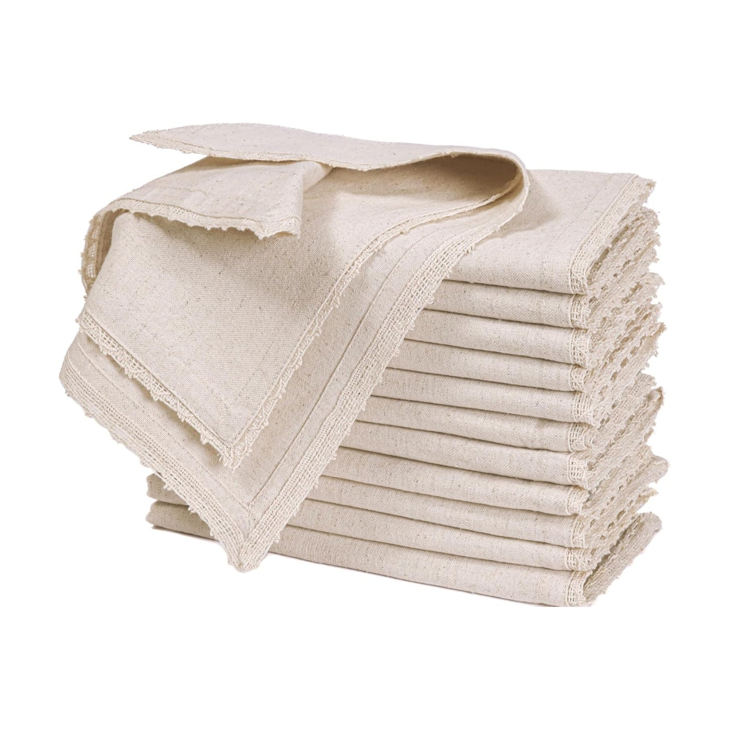 Bedding Craft Linen Cloth Napkins with Lace, 18x18, Set of 12 | Flax cotton blend, lace trim, mitered corners, machine