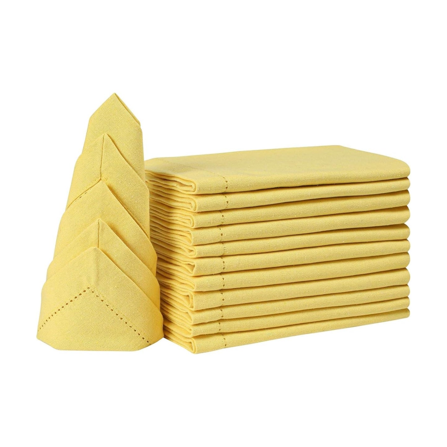 Bedding Craft Cotton Dinner Napkins Set of 12 – 18x18 Sand Yellow with Hemstitched Mitered Corners – Machine Washable