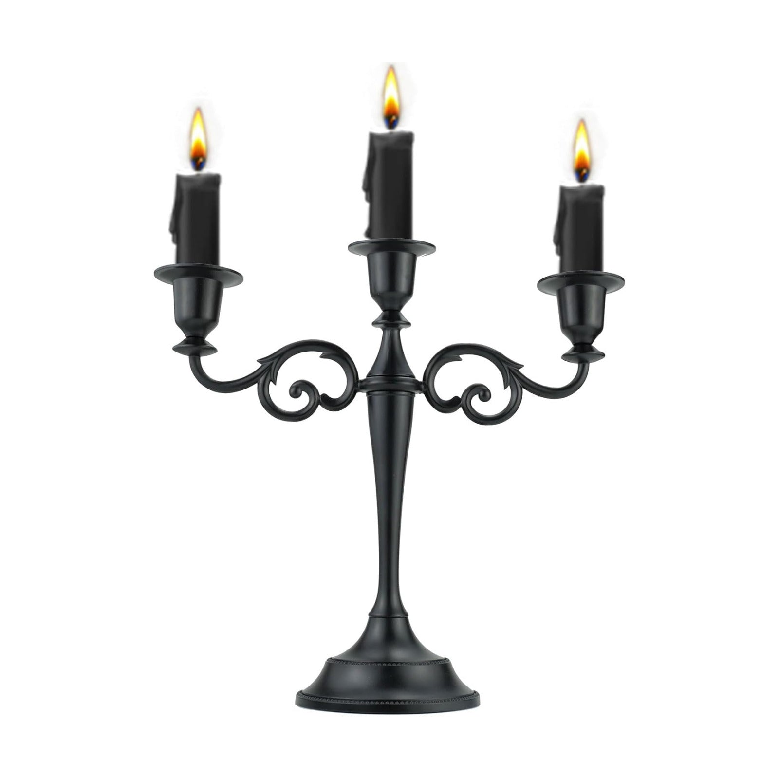 3-Arm Black Metal Candelabra Halloween Centerpiece Taper Holder | Halloween Table Decoration,Black Metal Candelabra