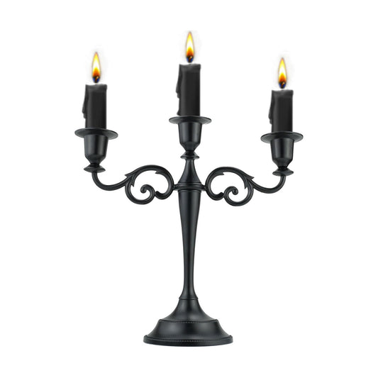 3-Arm Black Metal Candelabra Halloween Centerpiece Taper Holder | Halloween Table Decoration,Black Metal Candelabra
