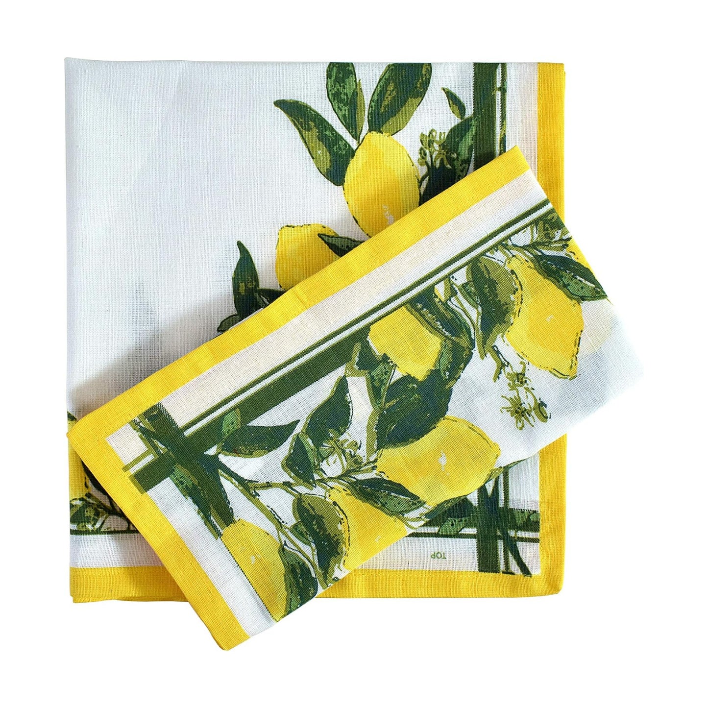 FINGERCRAFT Cloth Napkins Set of 12 Cotton Linen, 20x20 Inch, Lemon Print | Mitered corner, washable, soft, absorbent