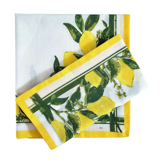 FINGERCRAFT Cloth Napkins Set of 12 Cotton Linen, 20x20 Inch, Lemon Print | Mitered corner, washable, soft, absorbent