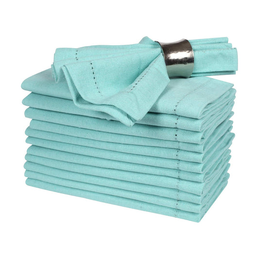 Bedding Craft Cotton Cloth Dinner Napkins Set of 12 – 18x18 Aqua with Hemstitched Mitered Corners – Reusable Machine