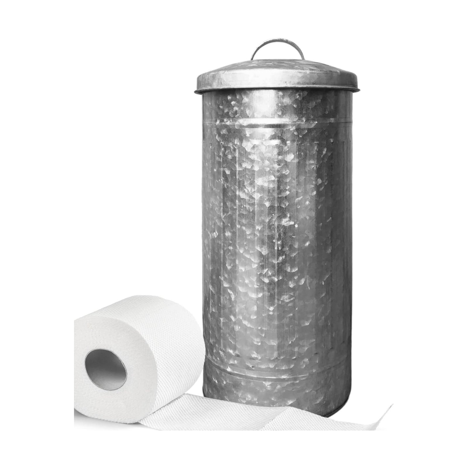 Autumn Alley Farmhouse Galvanized Metal Free Standing Toilet Paper Holder Organizer Stand Canister with Lid – Fits 3