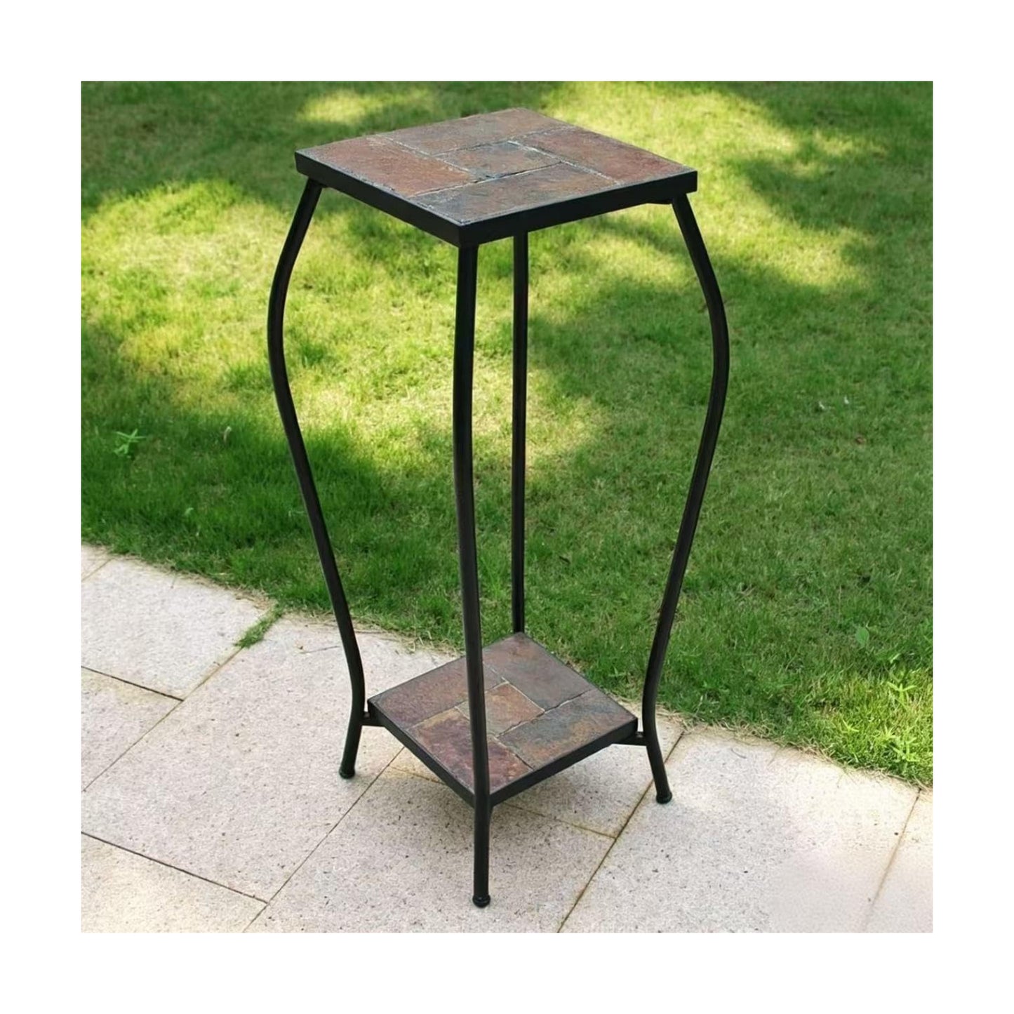 Zhongma 2 Tier 30" Tall Plant Stand with Colorful Slate Top for Balcony, Home, Garden, Backyard Patio with Adjustable