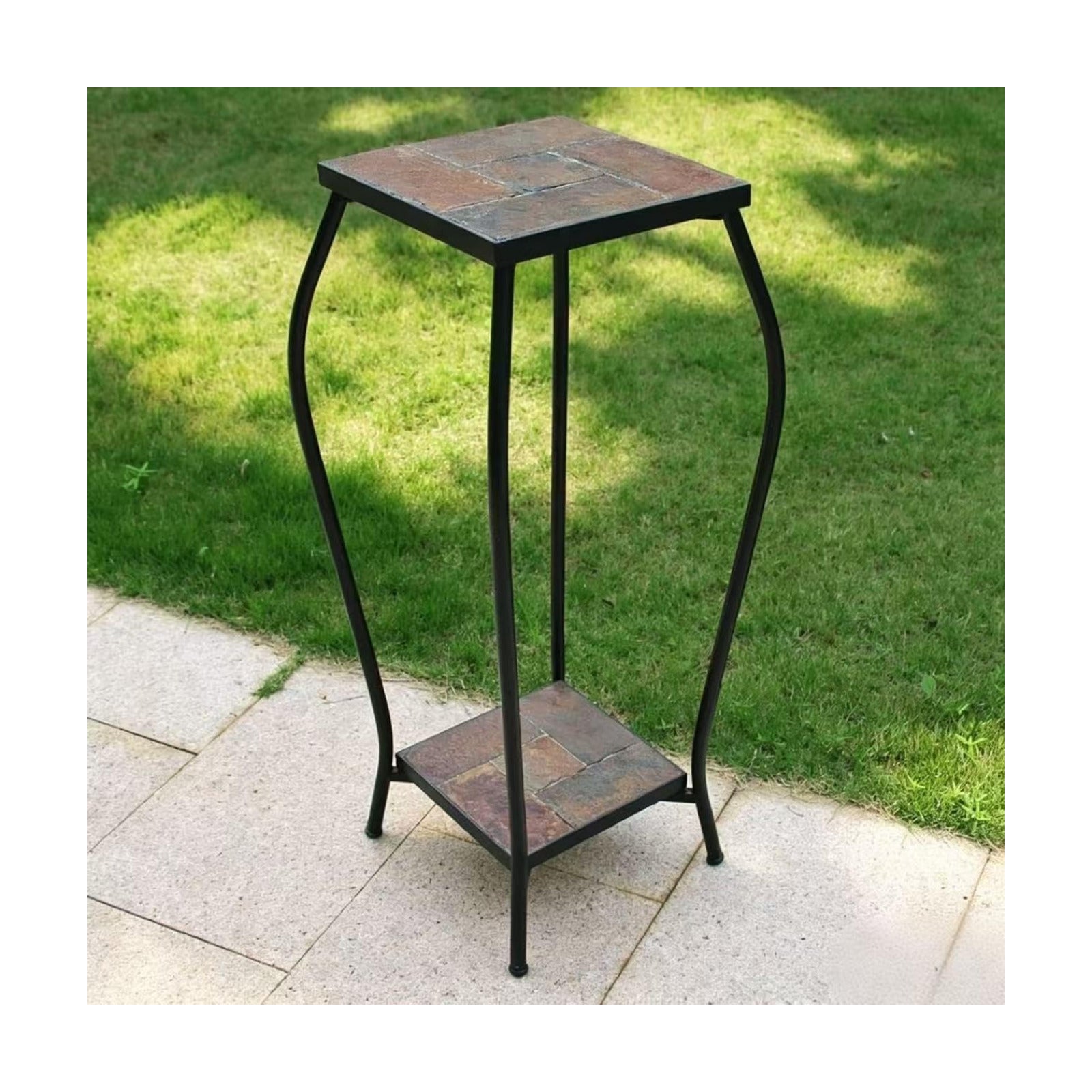 Zhongma 2 Tier 30" Tall Plant Stand with Colorful Slate Top for Balcony, Home, Garden, Backyard Patio with Adjustable