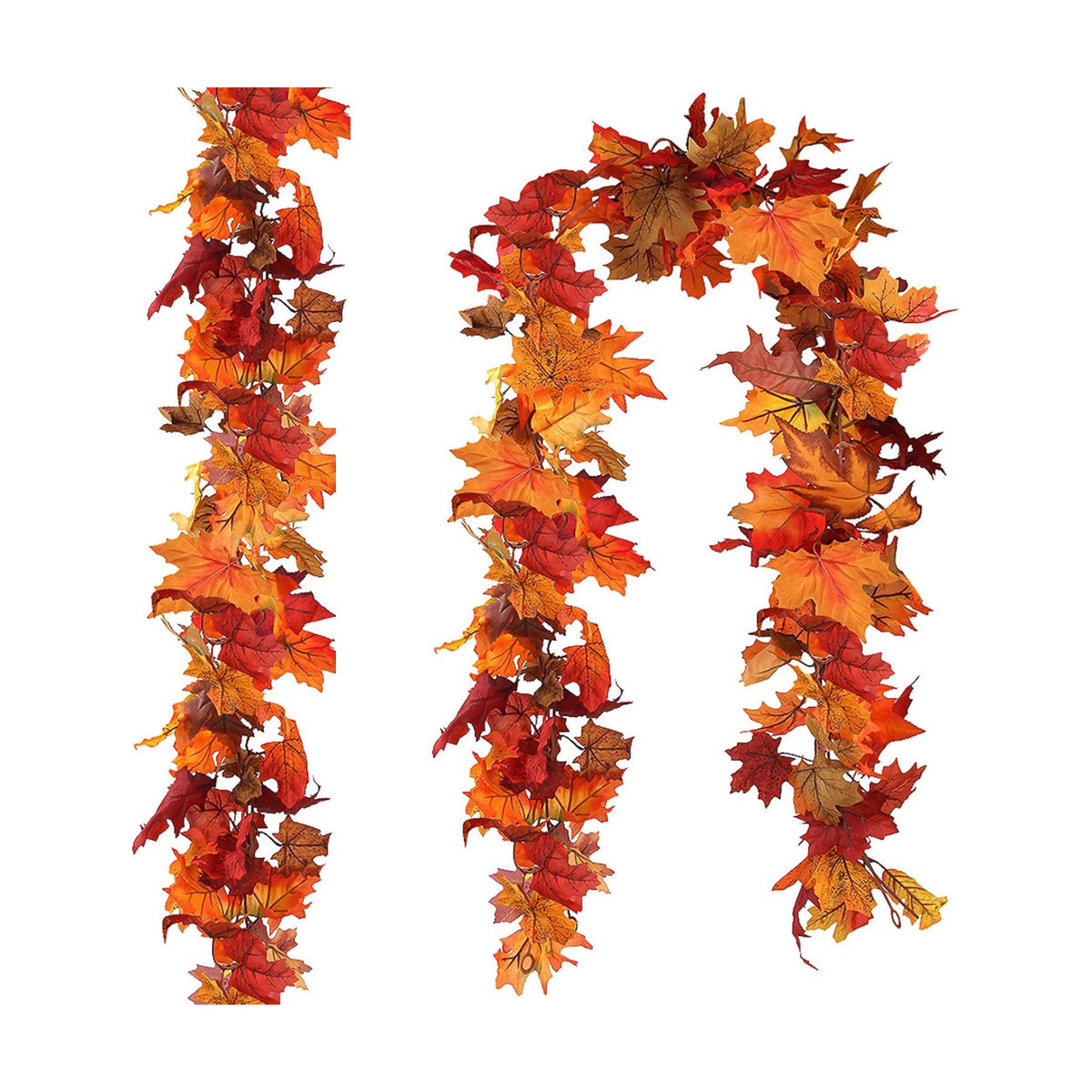 CQURE 2 Pack Fall Leaf Garland, Artificial Fall Vines Autumn Garland Fall Maple Leaves Thanksgiving Decor for Home Wedding Fireplace Christmas
