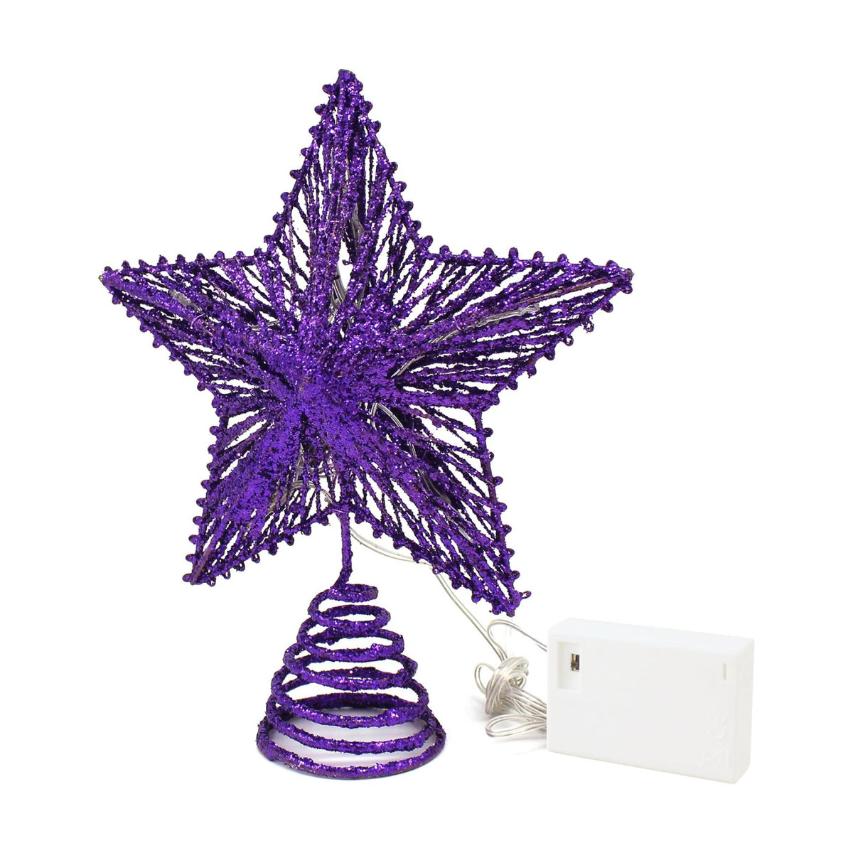 CVHOMEDECO. Purple Glittered 3D Tree Top Star with Warm White LED Lights and Timer for Christmas Tree Decoration and Holiday Seasonal Décor, 8 x 10 Inch