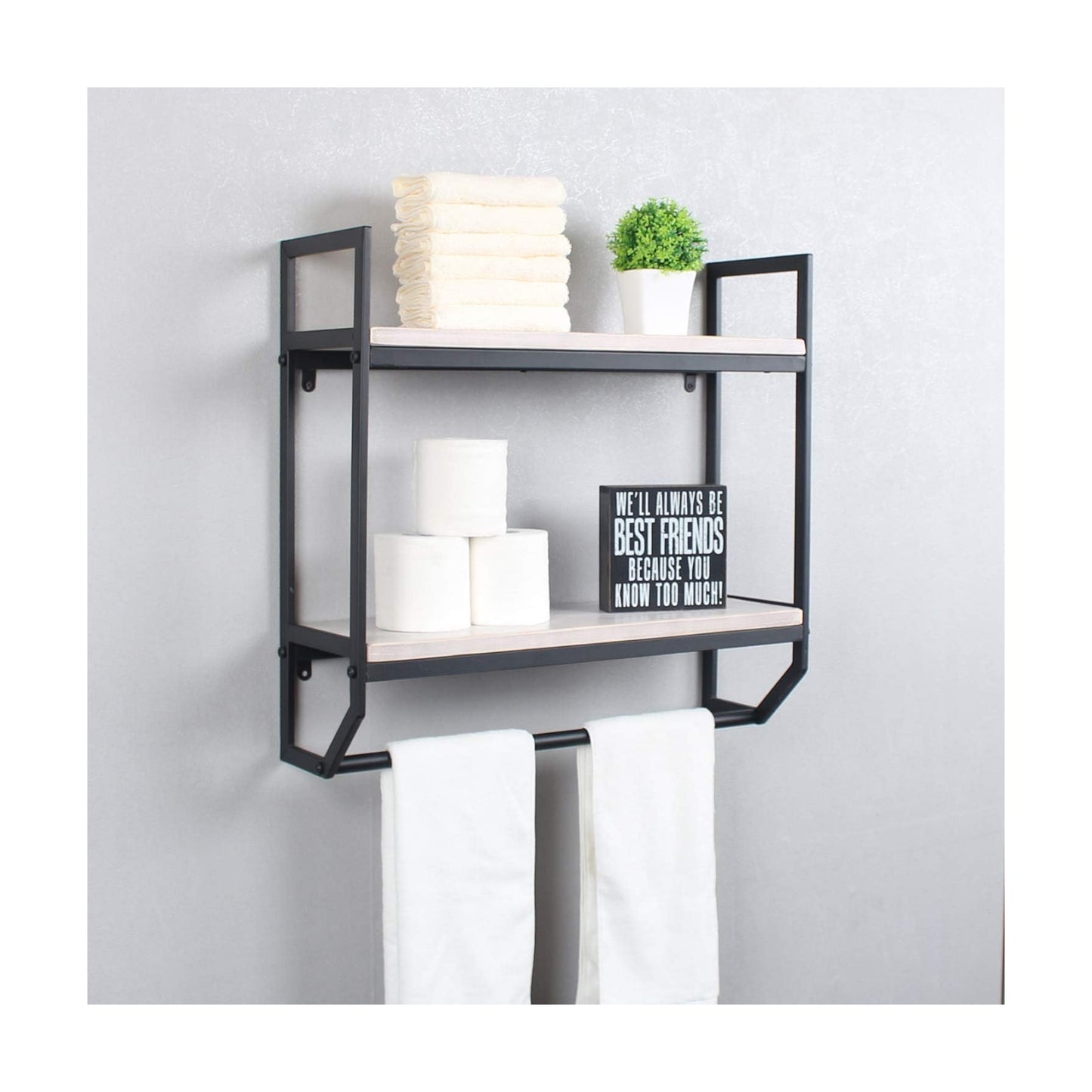 2-Tier Metal Industrial 23.6" Bathroom Shelves Wall Mounted,Rustic Wall Shelf Over Toilet,Towel Rack with Towel