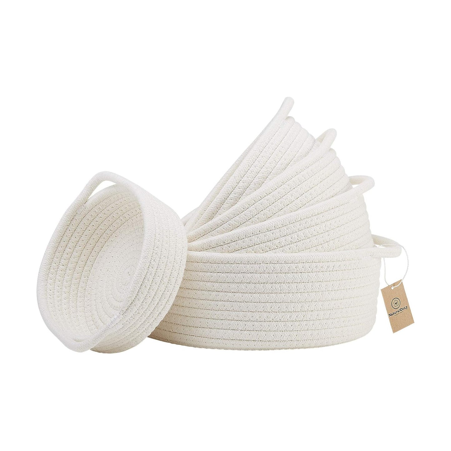 5-Piece Round Woven Cotton Rope Storage Baskets for Organizing / Off White