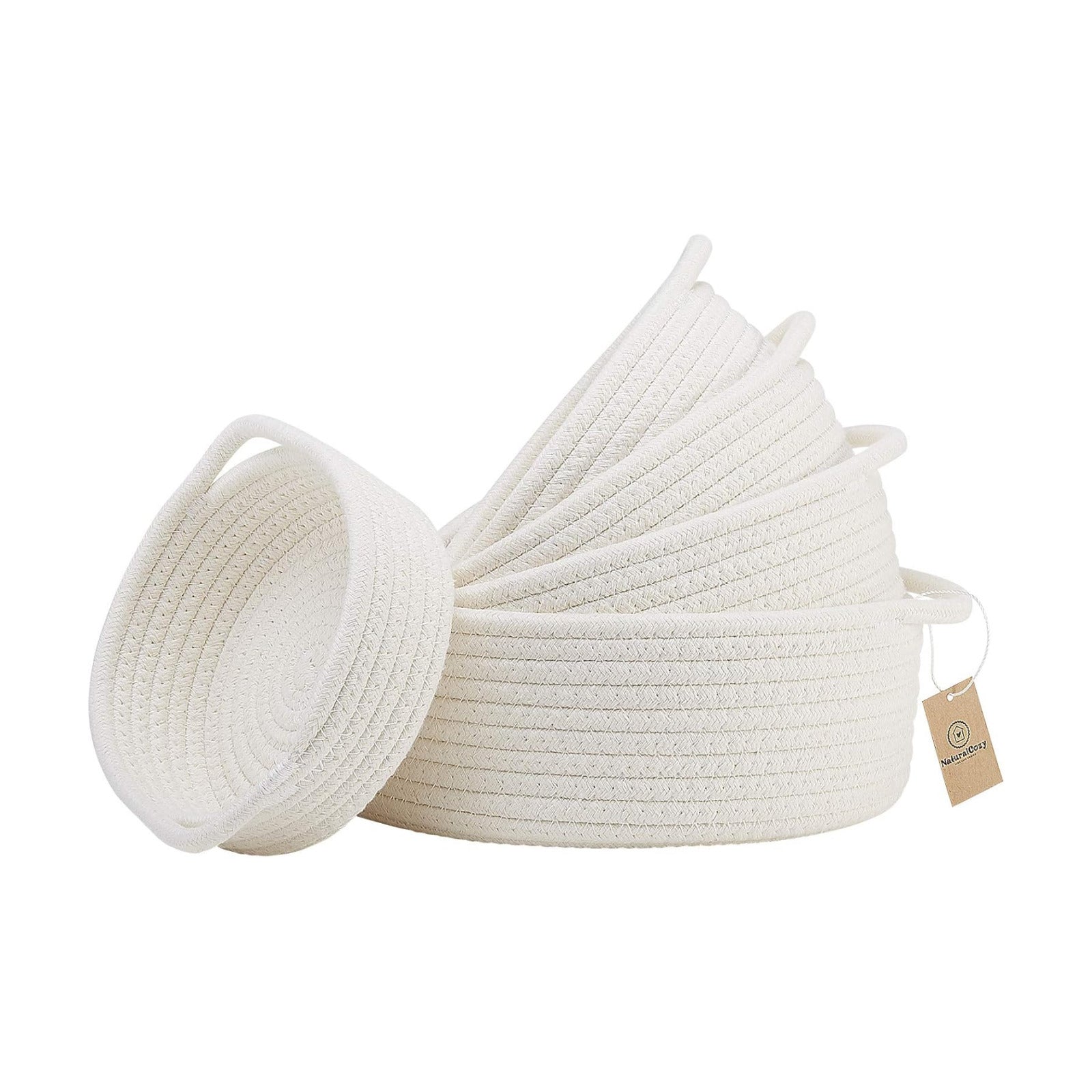 5-Piece Round Woven Cotton Rope Storage Baskets for Organizing / Off White