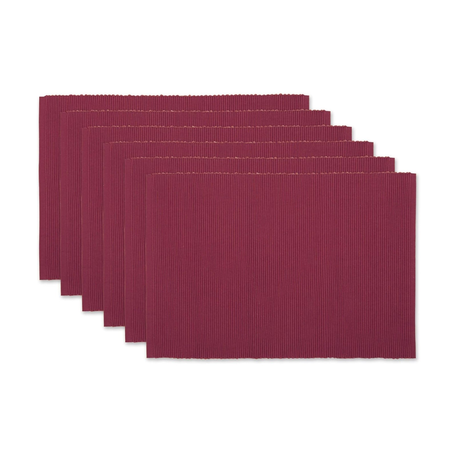 DII Basic Everyday Ribbed Tabletop 100% Cotton, Placemat Set, 13x19, Barn Red, 6 Piece