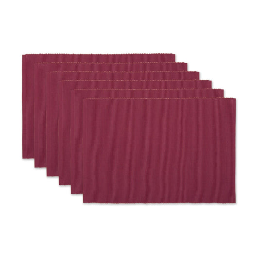 DII Basic Everyday Ribbed Tabletop 100% Cotton, Placemat Set, 13x19, Barn Red, 6 Piece