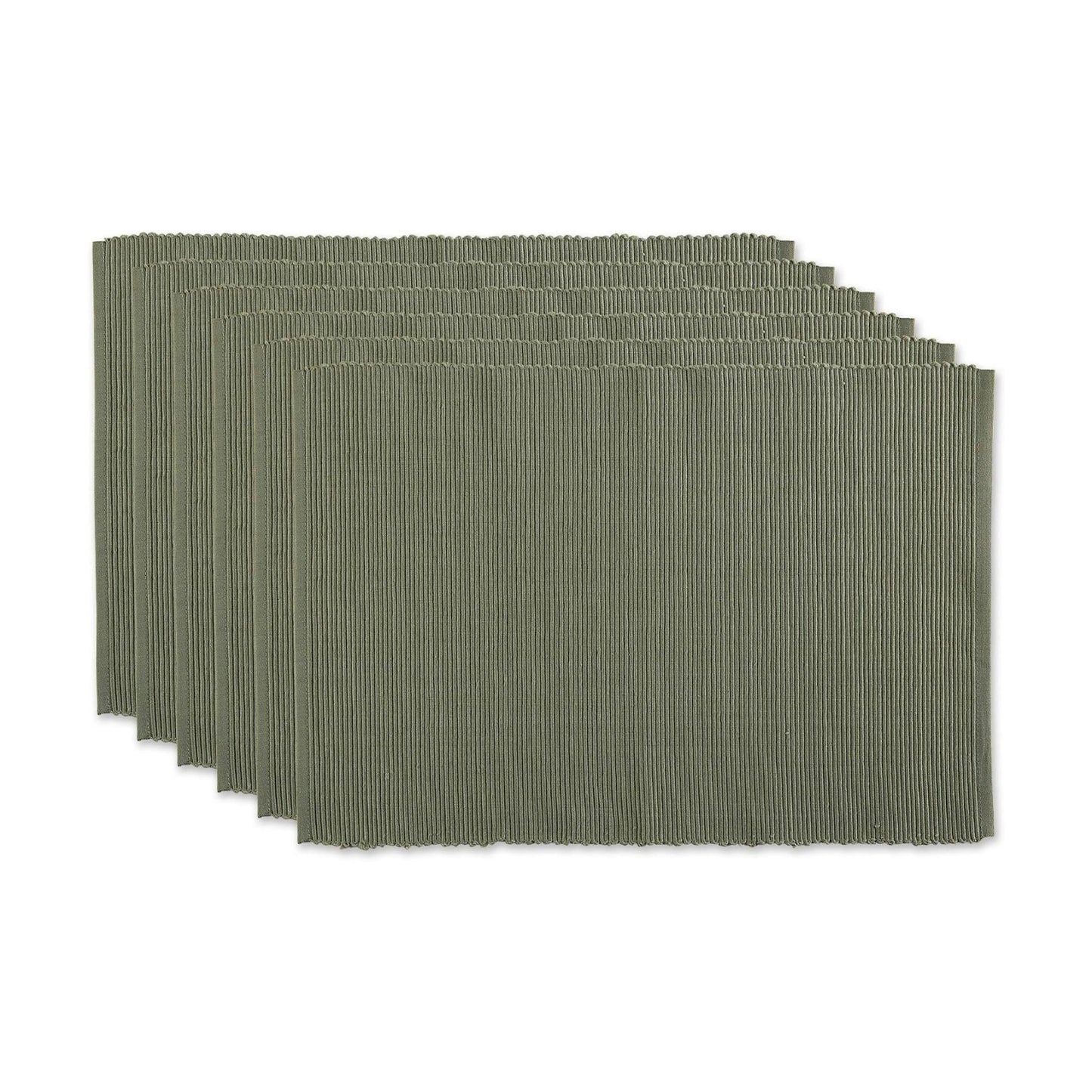 DII Basic Everyday Ribbed Tabletop 100% Cotton, Placemat Set, 13x19, Artichoke, 6 Piece